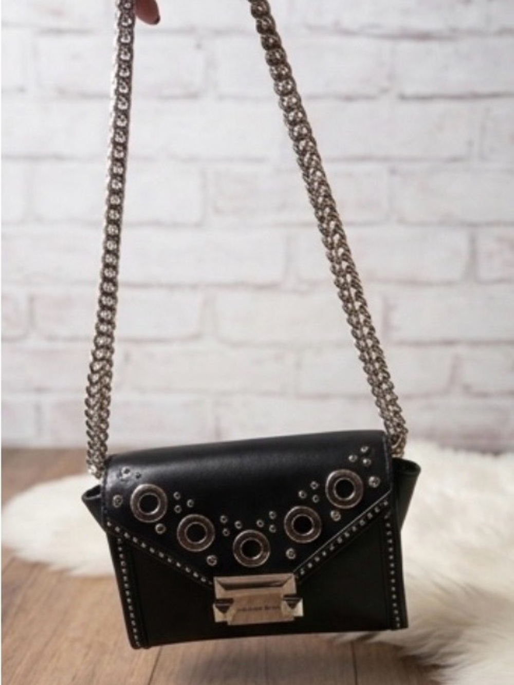 MK Michael Kors Whitney grommet Studded Crossbody bag Silver hardware - Picture 6 of 10